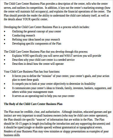 Child care business plan template free new business plan